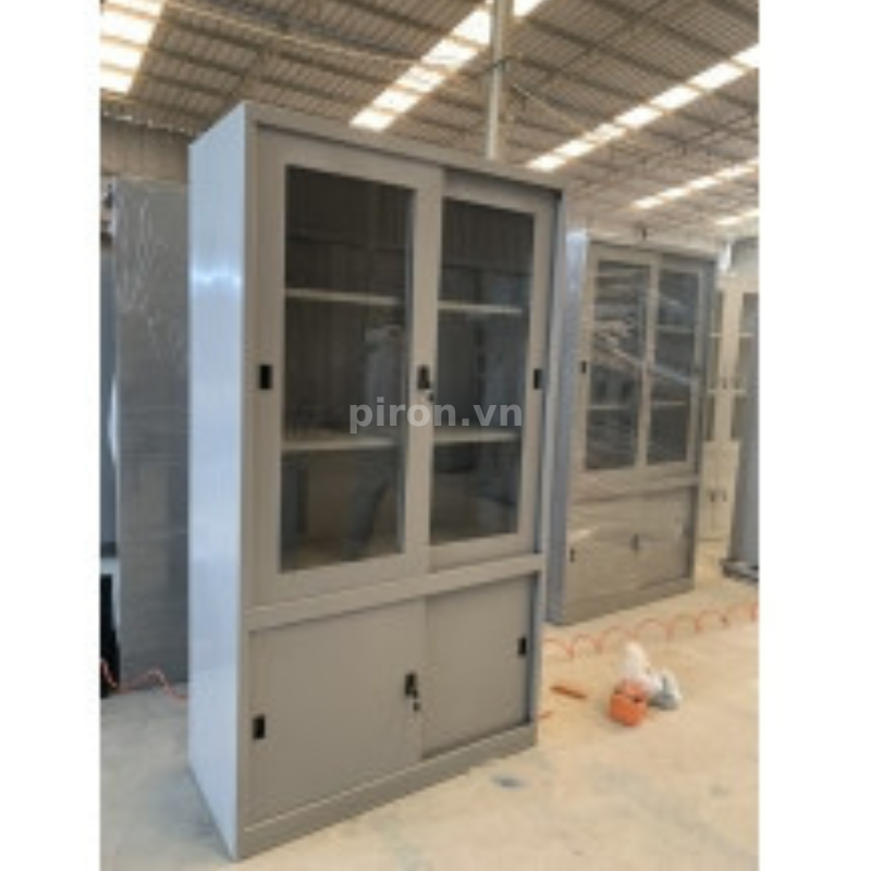 Tủ hồ sơ 2 cánh kính 2 cánh sắt lùa TS01-2L