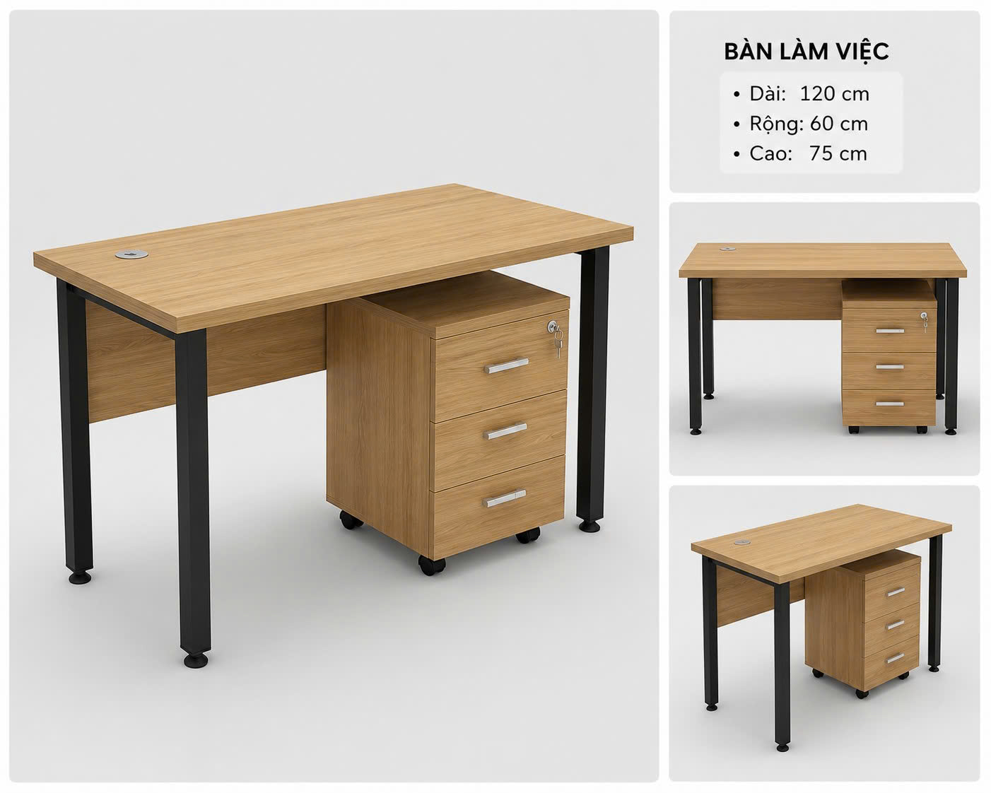 Bàn khung sắt độc lập có yếm gỗ BS2