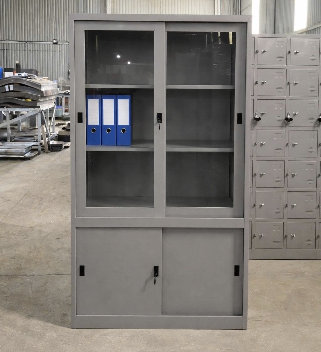 Tủ hồ sơ 2 cánh kính 2 cánh sắt lùa TS01-2L